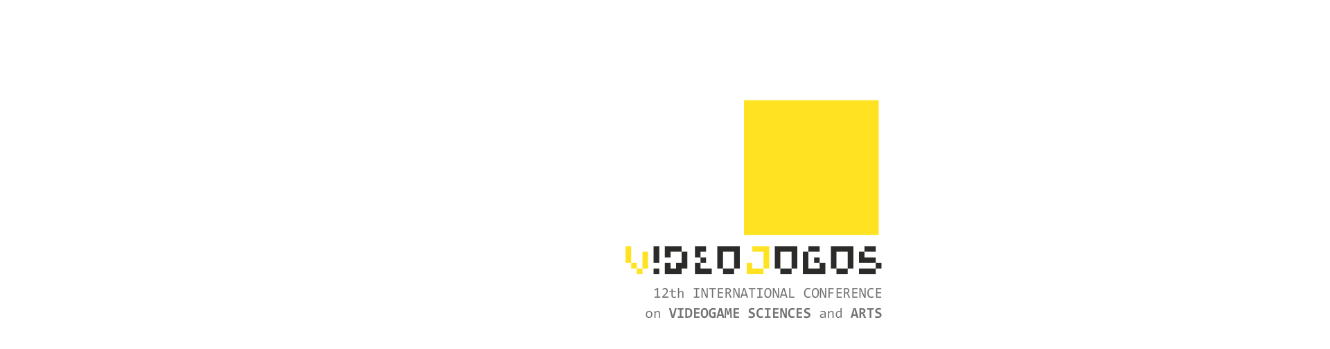 Artwork for Videojogos 2020. A square pixelated egg featuring the title of the conference and animated year